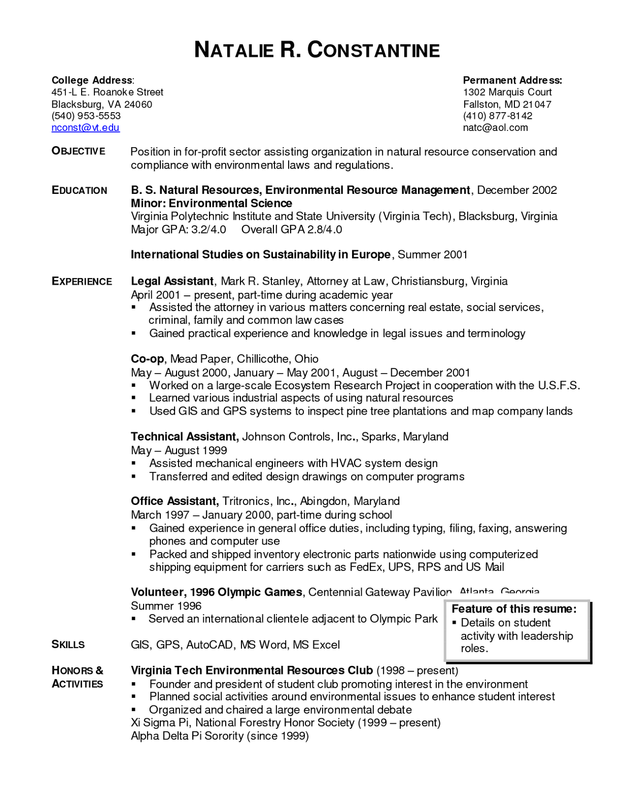 Environmental resume templates